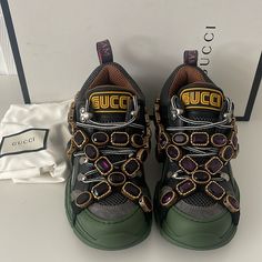 Nwt Authentic Gucci Flashterk Hiking Sneakers Sz 5us / 35eu. Sega Green Mesh Suede With Removable Crystals. Comes With Dust Bags And Box Hiking Sneakers, Virtual Closet, Gucci Shoes, Dust Bag, Hiking, Mesh, Gucci, Crystals, Sneakers