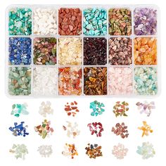 the beads are arranged in different colors and sizes