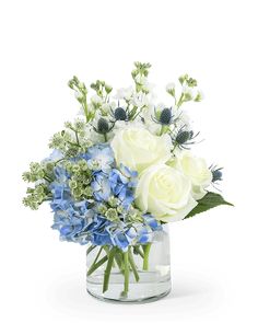 Renewed Fresh - Village Floral Designs and Gifts Blue Flower Centerpieces, Blue Hydrangea Centerpieces, Blue Flower Arrangements, Baby Present, Blue Centerpieces, Hydrangea Centerpiece, Hydrangea Arrangements, Hydrangeas Wedding, Bridal Luncheon