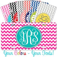 four different color chevrons with the monogrammed initials on them