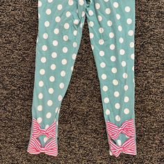 Nwt Matilda Jane Once Upon A Time Leggings Size 8. Joined In Chorus. Teal With White Polka Dots. Back Side, Above The Ankle, Are 2 Cute Pink And White Striped Bows. Smoke Free Pet Free House. Playful Pink Cotton Pants, Casual Pink Footless Leggings, Pink Footless Leggings For Spring, Footless Pink Leggings For Spring, Cute Pink Stretch Leggings, Spring Loungewear Footless Bottoms, Pink Stretch Bottoms For Playtime, Playful Blue Leggings, Stretch Pink Bottoms For Playtime