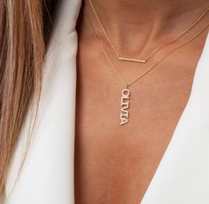 This 14k personalized diamond name necklace is the perfect gift for the bridal party, someone special, or yourself. * All letters are capital.__________________________________________M A T E R I A L & L E N G T HAvailable in 14k Yellow Gold, 14k Rose Gold, 14k White Gold, Sterling SilverStone: Natural DiamondsThickness: 1.2mm / 0.05"InitialsLowercase: 4 mmCapital: 8 mmDiamond: 0.10 ct. - 0.30 ct. depending on the nameChain length: 14+2, 16+2, 18+2 options or ant length up to 20 inches without e Elegant Initials Name Necklace For Anniversary, Minimalist Name Necklace For Wedding, Elegant Personalized White Diamond Necklace, Personalized Minimalist Diamond Necklace, Minimalist Wedding Name Necklace, Classic Diamond Name Necklace For Anniversary, White Diamond Name Necklace As Gift, Classic Name Necklace With Diamond Accents For Anniversary, Classic Diamond-accent Name Necklace For Anniversary