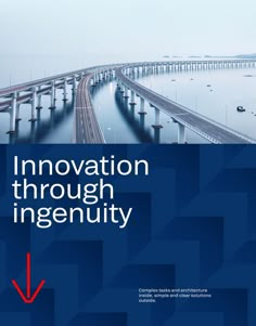 the cover of an innovation through ingenity brochure, with a bridge in the background