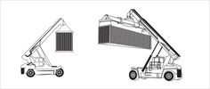 a crane is shown in three different positions, with one lifting the other up and down