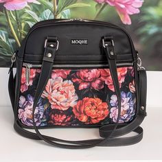 Black Bowler Bag, Medium Crossbody Purse With Peonies, Everyday Shoulder Purse With Floral Pattern, Fashion Gift for Her - Etsy