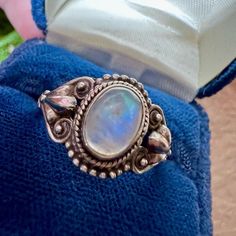 Make Me An Offer! Save Money On Bundles Of 2 Or More Items! Up To 40% Off!*(*Depending On Items & Dollar Amount!) Vintage Handmade Moonstone Ring Solid 925 Sterling Silver Beautiful Design! Size Is About 8-8.25 On Ring Mandrel. Unique Setting With A Large Bezel Set Moonstone. Braided Halo And Dotted Design Around That. Sides Look Like Swirls And Has A Split Shank. Beautiful Flashes Of Blue And Other Colors When You Move The Stone. Very Unique Vintage Ring! Perfect Gift For A Loved One! Please See All Photos For Style, Size, & Full Condition! Comes In A Gift Box Or Velvet Pouch! A Beautiful Addition To Your Fine Jewelry Collection! Fast Shipping! Truste Braided Halo, Dotted Design, Ring Mandrel, Unique Rings Vintage, Handmade Fine Jewelry, 18k Gold Jewelry, Split Shank, Velvet Pouch, Fine Jewelry Collection