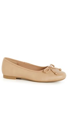 Delight in the versatile chic style of our Ella Ballet Flat. With a wide fit, slip on design and cushioned soles, you'll love pairing these flats with your go-to off-duty ensembles. Key Features Include: - Wide fit - Round toe - Bow front detail - Slip on style - Cushioned sole - Faux leather fabrication Coordinate with a charming mini floral dress. | Plus Size Ella Ballet Flat in Almond, Size 40 | City Chic | Plus Size Ella Ballet Flat in Almond, Size 40, Faux Leather | City Chic Floral Dress Plus Size, Mini Floral Dress, Dresses Date Night, Under Dress, Fit N Flare Dress, Ballet Flat, City Chic, Floral Mini Dress, Tall Boots