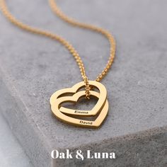 "Personalized Love Locked Interlocking Hearts Pendant Name Necklace. Dainty Unique Minimalist Style Jewelry in silver, gold, rose gold, solid gold. Christmas gifts for her, mom, sister, aunt, best friend, wife, or yourself. ★ D E T A I L S ∙ & ∙ M A T E R I A L ∙ I N F O Material: Sterling Silver 925 / 18k Gold Plated Sterling Silver 925 / 18k Rose Gold Plated Sterling Silver 925 / Gold Vermeil Plated Sterling Silver 925 Thickness: 1.1 mm / 0.04\" Measurements: 17.78 mm x 21.59 mm / 0.7\" x Gold Stainless Steel Heart Necklace For Mother's Day, Stainless Steel Double Heart Necklace For Anniversary, Mother's Day Double Heart Gold Plated Necklace, Tarnish Resistant Necklaces For Anniversary And Mother's Day, Tarnish Resistant Necklaces For Mother's Day Anniversary Gift, Valentine's Day Silver Gold Plated Heart Necklace, Tarnish Resistant Necklace For Anniversary, Mother's Day, Gold Stainless Steel Heart Necklace For Anniversary, Gold Stainless Steel Necklaces For Anniversary Gift