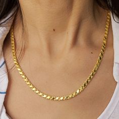 "14K Solid Gold Mirror Chain, Fancy Necklace, Chain Necklace, Flat Link Chain Necklace, Jewelry Gold 14K, Marquise Shape Sequin, Gift For Her P E R S O N A L I Z E D ∙ J E W E L R Y ❤ Handmade with love ❤ 🧿 Welcome to GDjeweltr. All our jewelery is made by handmade in our workshop as custom. The most unique gift you can find for you and your loved ones ♥ Please take a look my store to see our handmade necklaces, rings, earrings and bracelets collection. ⭐ Item Details: * Material: 14K Solid Gol Hallmarked Chain Necklace For Anniversary, Gold Diamond Cut Snake Chain Necklace, Hallmarked Gold Chain Necklace, Gold Plated Link Necklaces Hallmarked, Schmuck Gold, Fancy Necklace, Romantic Gestures, Link Chain Necklace, Yellow Gold Chain