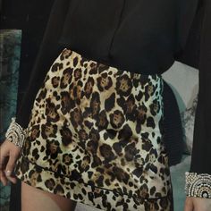 Sleek A-Line Mini Skirt In A Bold Animal Print With Satin Piping. Sold Out Concealed Back Zip Stretch Lining Polyester Dry Clean Leopard Print Skirt, A Line Mini Skirt, Print Skirt, Printed Skirts, Piping, Mini Skirt, Black And Brown, Leopard Print, Animal Print