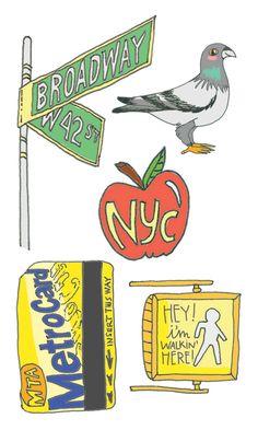 an image of street signs and food items