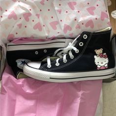 Black All Star Converse Super Cute Hello Kitty Print On The Side Brand New In The Box Never Worn Price Firm Buy On Vinted For 150- Just Ask :) Black All Star Converse, Hello Kitty Converse, Shoes Hello Kitty, Hot Topic Shoes, Hello Kitty Print, Hello Kitty Shoes, All Star Converse, Kitty Clothes, Hello Kitty Clothes