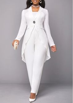 Color:White;Size:S;Size:M;Size:L;Size:XL;Size:XXL;Package Contents:1 X Jumpsuit;Occasion:Work;Style:Elegant; Wide Leg Jumpsuit Outfit, Jumpsuit And Cardigan, Mode Tips, Stylish Work Attire, Jumpsuit Outfit, Classy Dress Outfits, Classy Casual Outfits, African Design Dresses, Latest African Fashion Dresses