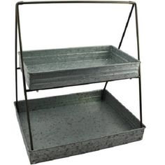 two tiered metal trays with handles