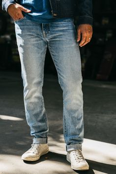 Our premium denim is inspired by the classic vintage blue jean. Our Premium Japanese 4-Way Stretch Selvedge denim story starts in Japan where our fabric is developed at one of the oldest denim mills. We blend a unique 4 way stretch material with selvedge denim to create a specific amount of stretch and comfort you wouldn’t typically get with selvedge denim. This 360 degree of stretch gives the wearer comfort from every angle no matter what they are doing. Our 4-Way Stretch selvedge fabric is wea Slim Keith, Krewe Sunglasses, Bohemian Style Men, Denim Joggers, Long Sleeve Flannel, Selvedge Denim, The Pen, Casual Hat, Solid & Striped