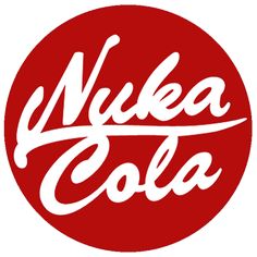 the nuka cola logo on a red circle with white writing in it's center