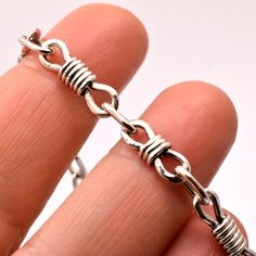 "Handmade sterling artisan silver chain link bracelet for men and for women. Two links in different size connected together with much smaller links. The larger link is 18 mm - 11/16\" of an inch The smaller link is 13 mm - 1/2\" of an inch The link connecting the other two is 8 mm The chain has been oxidized to achieved this rustic look and then polished to shine. The bracelet is made 8 1/2\" long - 21.5 and is closing with big lobster clasp. It is unusual and solid silver 10 grams If you like r Sterling Silver Link Bracelet With Hook As Gift, Sterling Silver Oval Link Bracelet Gift, Handmade Link Bracelets, Sterling Silver Link Bracelet, Sterling Silver Chain Link Bracelet With Hooks, Silver Bracelet For Men, Handmade Chain, Woven Chain, Silver Chain Style