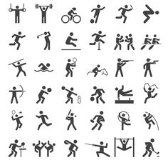 the silhouettes of people doing different sports and exercise activities, such as running, playing tennis