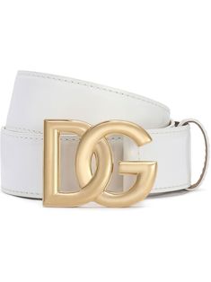 DG logo-buckle leather belt from DOLCE & GABBANA featuring white, calf leather, logo buckle fastening, punched holes and adjustable fit. | Dolce & Gabbana logo-buckle leather belt Boyfriend Blazer, Best Boyfriend, Dolce E Gabbana, Leather Logo, Hole Punch, Oversized Shirt, Leather Belt, Calf Leather, Dolce And Gabbana