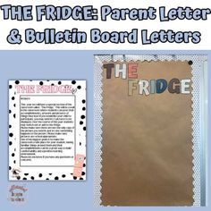 the fridge parent letter and bulletin board letters with polka dot border on blue back ground