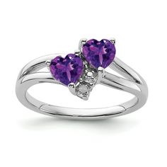 925 Sterling Silver Rhodium-plated Amethyst Diamond Ring Size 9. Item Number - QR4570AM-9. Sterling Silver Rhodium-plated Amethyst Diamond Ring. 925 Sterling Silver. Width: 3 MM; Ring Size: 9; Approximate Weight: 2.41 Grams. Makes a perfect gift for your loved ones. womens. Material: Primary - Purity:925.Stone Type_1:Amethyst.Stone Type_2:Diamond.Stone Color_1:Purple.Stone Quantity_1:2.Stone Quantity_2:1.Plating:Rhodium.Stone Setting_1:Prong Set.Stone Setting_2:Prong Set.Stone Weight_1:0.83 Ctw Diamond Band Ring, Amethyst And Diamond Ring, Purple Diamond, Heart Stone, Sterling Silver Rings Bands, Stone Setting, Diamond Rings Bands, Purple Stones, Silver Band Ring