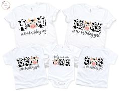 "Cow Family Birthday Shirt, Custom Farm Birthday Shirt, Holy Cow Im One, Custom Cow Print Shirt, Western Mama Shirt Our top-class designers can design anything you like. Our t-shirt quality is top-notch and can be used everywhere in daily life. These designs are great gifts for family, friends, or coworkers. Our mentality is every t-shirt we create, we make more impact on the world. Premium Quality Printed in the USA. H O W TO O R D E R T S H I R T 1-) Please, Check and Review all Photos. 2-) Se White Shirt With Letter Print For Birthday, White Crew Neck Shirt For Birthday, White Short Sleeve Birthday Shirt, White Short Sleeve Shirt For Birthday, Fun White Tops For Birthday Gift, White Crew Neck Top For Birthday Gift, White Tops With Funny Print For Birthday Gift, White Tops For Birthday Gift In Summer, White Top For Summer Birthday Gift