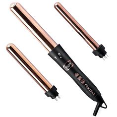 Foxybae The Trinity 3-In-1 Rose Gold Curling Wand   What It Is  Every boss Bae needs a styling tool that's as versatile and innovative as she is! Which is why Foxybae created the 3-in-1 curling wand. With three interchangeable barrels you can create any style you want from silky glam waves to textured ringlets and everything in between. Foxybae designed The Trinity with their Rose Gold Titanium technology to give you the longest lasting curls.   What You Get        19mm Curling wand barrel      25mm Curling wand barrel      32mm Curling wand barrel      Curling wand handle (tool assembled approx. 3"L x 6"W x 16"H)    What It Does       FoxyBae’s Rose Gold responsive technology minimizes heat damage while distributing consistent infrared heat to achieve maximum results in less time. Curling Wand Sizes, Hair Curling Wand, Titanium Hair, Lasting Curls, Glam Waves, Curling Hair With Wand, Nars Makeup, Long Lasting Curls, Hair Curling