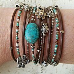 This unique turquoise wrap bracelet was designed to complete your look with a statement. Combine this with any outfit to give it a unique touch of color that will make you stand out in any event or occasion. FEATURES: *2 cords of genuine leather (shown in brown) *1 antique silver mini Adjustable Turquoise Wrap Bracelet For Festival, Turquoise Wrap Bracelet, Wire Bracelets, Vero Beach Fl, Spring Bracelet, Everyday Bracelet, Crafts Jewelry, Memory Wire Bracelets, Vero Beach