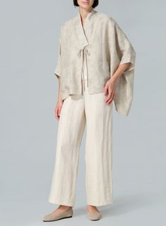 Elegant Spring Outerwear With Kimono Sleeves, Elegant Linen Outerwear In Neutral Color, Elegant Neutral Linen Outerwear, Elegant Neutral Outerwear With Relaxed Fit, Elegant Winter Outerwear With Kimono Sleeves, Luxury Beige Linen Outerwear, Elegant Relaxed Fit Linen Outerwear, Fall Linen Loungewear Outerwear, Fall Linen Outerwear For Loungewear