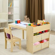 a child's desk and chair in a room