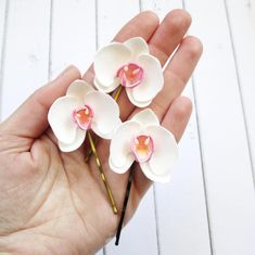 Small Orchid Hairpin Wedding Flowers Mini Orchid Hair Pin | Etsy Flower Hair Pins Wedding, Orchid Hair, Bridesmaid Hair Clips, Key West Wedding, Orchid Wedding, Purple Orchids, Wedding Hair Pins, Bobby Pin, Clay Jewelry Diy