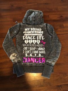 BEST SELLER. Your daughter will love wearing her OWN custom dance sweatshirt! Take your favorite dance sayings and make it your own! Each sweatshirt is custom designed for your own child! We make these for dance teams and studios as well! Each sweatshirt will have their name personalized on the sleeve as well at no additional cost. Choose your words, your favorite color, and lets design away. Due to each item being hand made, please allow approximately 3 weeks for delivery. If you need this item Hip Hop Fleece Top With Letter Print, Hip Hop Letter Print Fleece Top, Fitted Sporty Sweatshirt With Letter Print, Sporty Fitted Sweatshirt With Letter Print, Customizable Cotton Cheerleading Sweatshirt, Customizable Long Sleeve Cheerleading Sweatshirt, Customizable Cotton Sweatshirt For Cheerleading, Casual Hoodie With Letter Print For Cheerleading, Hip Hop Long Sleeve Sweatshirt For Dance