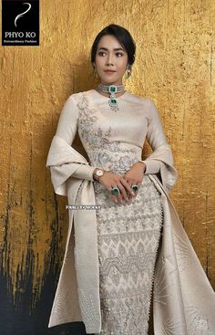 Burmese Outfit, Myanmar Wedding, Burma Dress, Pool Photoshoot, Myanmar Model, Thai Silk Dresses, Myanmar Clothes, Thai Fashion, Burmese Clothing