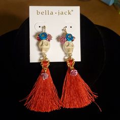 Brand:Bella Jack Nwt Day Of The Dead Fringe Skull Earrings Day Of The Dead Jewelry, Skeleton Crafts, Diy Sugar Skull, Skeleton Craft, Vintage Statement Earrings, Sugar Skull Earrings, Rabbit Earrings, Flamingo Earrings, Skeleton Earrings