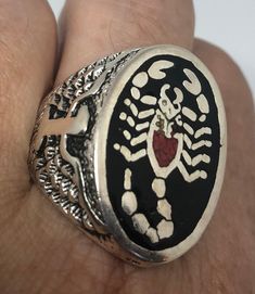 Vintage Southwestern stone inlay white bronze men's ring. White bronze wears like sterling. Genuine stones hand inlaid in the USA. Sizes 8-14 available please let us know what size you need. My jeweler can custom re size for $20 service fee. Please check out our THOUSANDS of customer reviews Collectible Silver Rings With Inlay, Silver Rings With Inlay For Collectors, Southwestern Style Rings With Polished Finish, Traditional Sterling Silver Rings With Inlay, Southwestern Style Engraved Ring As Gift, Southwestern Style Engraved Rings As Gifts, Southwestern Style Engraved Rings For Gifts, Southwestern Style Engraved Gift Ring, Sterling Silver Inlay Jewelry