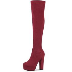 With a classic platform high heel, these thigh-high boots are must-have staples for followers of fashion.  The slight stretch suede vamp is smooth to the touch and comfortable to wrap.  Over the Knee High Boots; Side Zipper Closure; Block  High Heel; Comfortable Platform ; Vamp: Faux Suede; Outsole: Rubber; Heel: ABS; Heel Height: 5 1/8 inches; Platform Height: 1 4/7 inches. Western Dress With Boots, Burgundy Boots Ankle, Chunky Heels Casual, Chunky Heel Ankle Boots, Lace Up Combat Boots, Womens Chunky Heels, Platform Block Heels, Chunky High Heels, Platform Heels Chunky