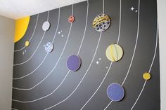 the wall is decorated with planets and stars