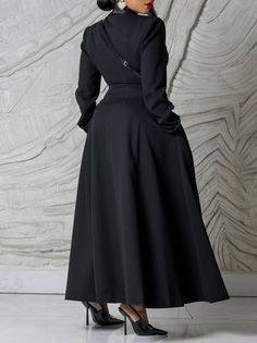 Modest Classy Dresses, Long Dress Sewing Patterns, Mary Jane Shoes Black, Pocket Stitching, Pocket Maxi Dress, Stitching Dresses, Fancy Dress Design, Office Attire, Beautiful Clothes