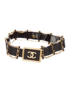 Chanel BeltBy Karl LagerfeldBlack LeatherInterlocking CC LogoGold-Tone HardwareChain-Link & Chain-Link AccentsClasp ClosureUnfortunately, due to restrictions, this item may not be eligible for shipping in all areas. Cc Logo, Vintage Chanel, Link Chain, Chain Link, Print Patterns, Chanel, Women Accessories, Chain, Bedroom