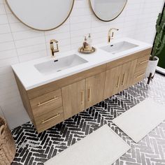 a bathroom with a sink, mirror and rug