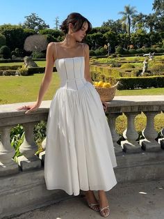 Serendipity Frenchy Flowy Long Dress Elegant Cottagecore Dress, Romantic French Outfit, Romantic Aesthetic Style, Best Dresses For Big Bust, White Engagement Party Dress, Romantic Outfits For Women, Romantic Outfit Aesthetic, Big Bust Style Outfits, White Modest Dress