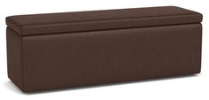 a brown leather storage bench on a white background