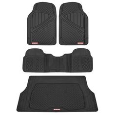 three car mats with the floor liners in black