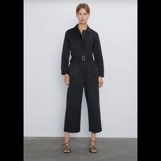 Nwt Zara Size Medium Black The Raven Long Sleeve Belted Jumpsuit (57% Cotton, 34% Polyester, 9% Polyamide). See Pictures For Actual Condition, Comes From A Smoke Free Home. All Approximate Flat Measurements Listed Below. Total Length: 55” Shoulders: 16” Bust: 19” Waist: 15.5” Waist To Hem: 38.5” Rise: 14” Hips: 2.0.5” Inseam: 25” Sleeve Length: 23” Leg Opening Width: 9.5” Black Long Sleeve Jumpsuits And Rompers For Work, Black Long Sleeve Jumpsuits For Work, Black Jumpsuits And Rompers For Fall Workwear, Black Jumpsuit With Pockets For Workwear, Black Jumpsuits And Rompers With Pockets For Work, Black Jumpsuits And Rompers With Pockets For Fall, Casual Black Pantsuit With Pockets, Casual Black Jumpsuits And Rompers For Office, Chic Zara Jumpsuits And Rompers With Pockets