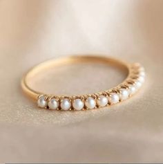 Pearl Wedding Bands, Gold Bridesmaid Jewelry, Ring Pearl, Gold Pearl Ring, Gold Bridesmaids, Half Eternity Wedding Band, Freshwater Pearl Ring, Unique Bands, Half Eternity Band