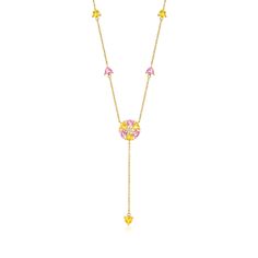 Ross-Simons - C. 1990 Vintage 3.19ct t. w. Yellow, Pink Sapphire Flower Drop Necklace, Diamond Accent. 16". C. 1990. The pops of color in this flower drop necklace from our Estate collection will bring a feeling of springtime to your wardrobe. Vivid triangles of 1.74 ct. t. w. yellow and 1.45 ct. t. w. pink sapphires are stationed along a glittering cable chain with a 2" extender, coming together in a pretty blossom. A single diamond accent sits at the center of the bloom. Graduates from 1/16" t Jewelry Presentation, Necklace With Diamond, Antique Jewelry Necklace, Fine Jewelery, Yellow And Pink, Yellow Stone, Sapphire Necklace, Sapphire Stone, Yellow Sapphire