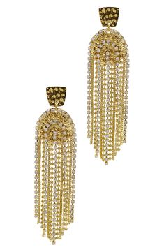 Adornia Fringe & Crystal Cascade Dangle Earrings | Nordstromrack Glamorous Gold Plated Crystal Earrings For Party, Glamorous Tassel Earrings With Rhinestone Fringe, Glamorous Crystal Tassel Earrings With Rhinestone Fringe, Metal Chandelier Earrings With Tassels For Party, Glamorous Dangle Chandelier Earrings, Crystal Tassel Earrings With Rhinestone Fringe, Evening Rhinestone Fringe Dangle Chandelier Earrings, Gold Metal Tassel Earrings For Party, Gold Dangling Beads Earrings For Evening