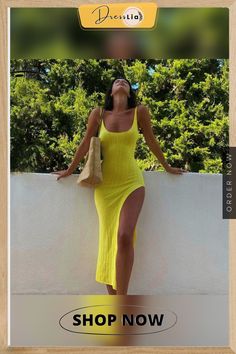 Sexy Bodycon Knit Dressesfor Women Summer Vacation Casual Outfits Yellow Party Club Backless High Split Long Dress 21643 Ribbed Bodycon Dress For Summer Date Night, Summer Ribbed Bodycon Dress For Date Night, Beach Season Bodycon Party Dress, Summer Ribbed Midi Party Dress, Summer Party Midi Dress With Ribbed Details, Summer Party Ribbed Midi Dress, Summer Ribbed Midi Dress For Night Out, Trendy Ribbed Bodycon Dress For Party, Ribbed Bodycon Dress For Party