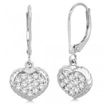 Lever Back Pave Diamond Heart Earrings 14K White Gold (0.50ct) Heart Shaped Diamond Earrings, Diamond Heart Earrings, Round Cut Diamond Earrings, Gold Bead Earrings, Striped Earrings, Marble Earrings, Retro Earring, Colorless Diamond, Diamond Drop Earrings