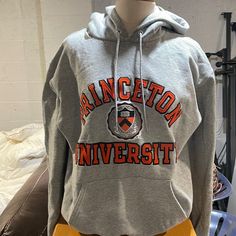 Brand New Without Tags Champion Princeton Hoodie, Size L Collegiate Hoodie With Logo Print For Fall, Gray Collegiate Hooded Hoodie, Gray Collegiate Hooded Sweatshirt, Casual College Hoodie With Logo Print, Gray Tops For Campus In Winter, Gray Winter Tops For Campus, Gray Winter Campus Tops, Collegiate Long Sleeve Hoodie With Logo Print, Collegiate Winter Hoodie With Logo Print